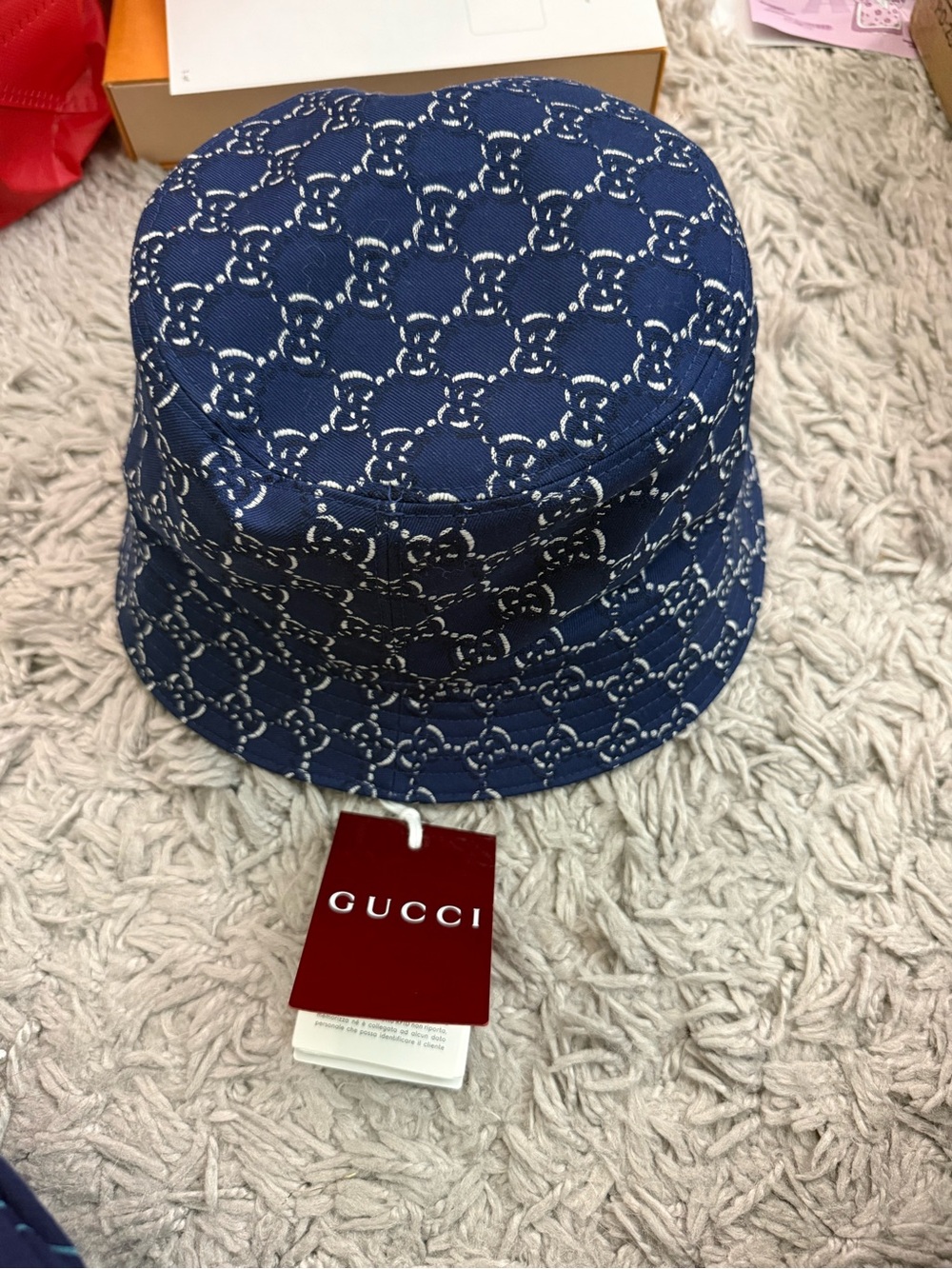 Gucci Navy Blue Monogram Bucket Hat